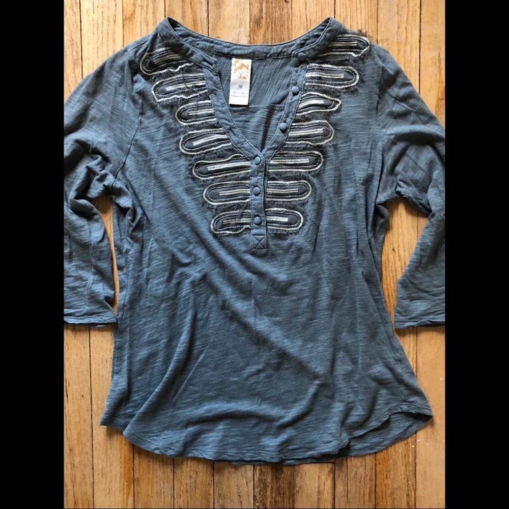 Anthropologie Green Blouse w/Sequin Details, sz M